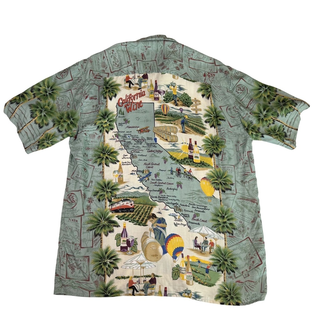 Reyn Spooner California Wine Map Shirt Mens Small Rayon Hawaiian Camp Green S - Picture 6 of 8